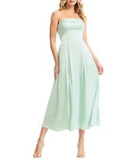 Dress the Population Mika Strapless Satin A-Line Midi Dress