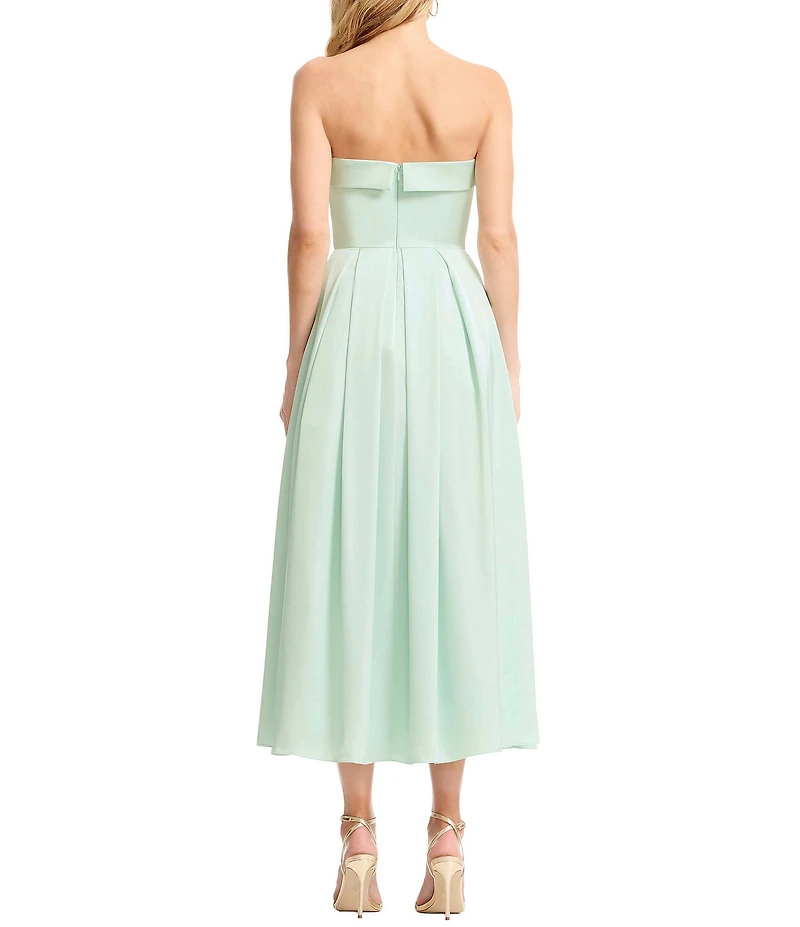 Dress the Population Mika Strapless Satin A-Line Midi Dress