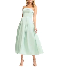 Dress the Population Mika Strapless Satin A-Line Midi Dress