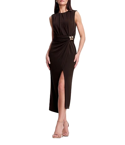 Dress the Population Mikey Ruched Jersey Hardware Midi Dress
