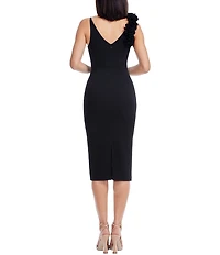 Dress the Population Nissa V-neck Ruffle Shoulder Crepe Midi Dress