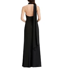 Dress the Population Olivia Halter Mock Neck With Drape And Rosette Sheath Gown
