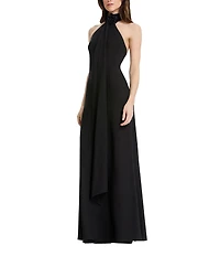 Dress the Population Olivia Halter Mock Neck With Drape And Rosette Sheath Gown