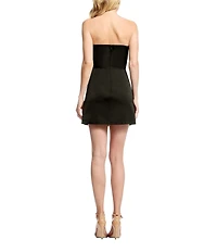 Dress the Population Ollie Bow Front Satin Strapless Mini Dress