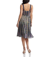 Dress the Population Poppie Metallic Knit Sweetheart Neck Sleeveless Fit & Flare Midi Dress