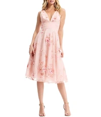 Dress the Population Posie Sequin Mesh V-Neck Sleeveless Midi A Line Dress