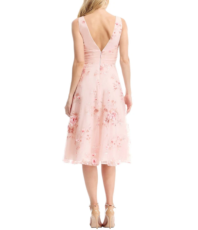 Dress the Population Posie Sequin Mesh V-Neck Sleeveless Midi A Line Dress