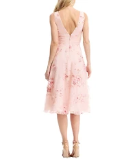 Dress the Population Posie Sequin Mesh V-Neck Sleeveless Midi A Line Dress