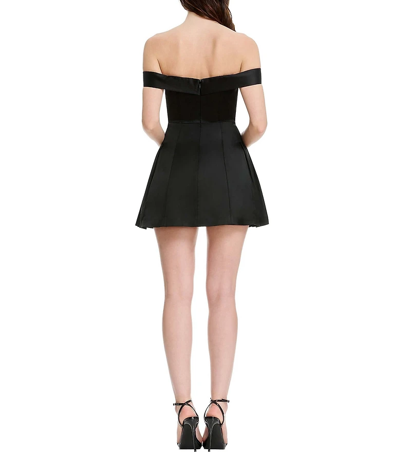 Dress the Population Raelynn Off The Shoulder Satin Fit & Flare Mini Dress