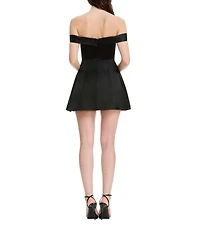 Dress the Population Raelynn Off The Shoulder Satin Fit & Flare Mini Dress