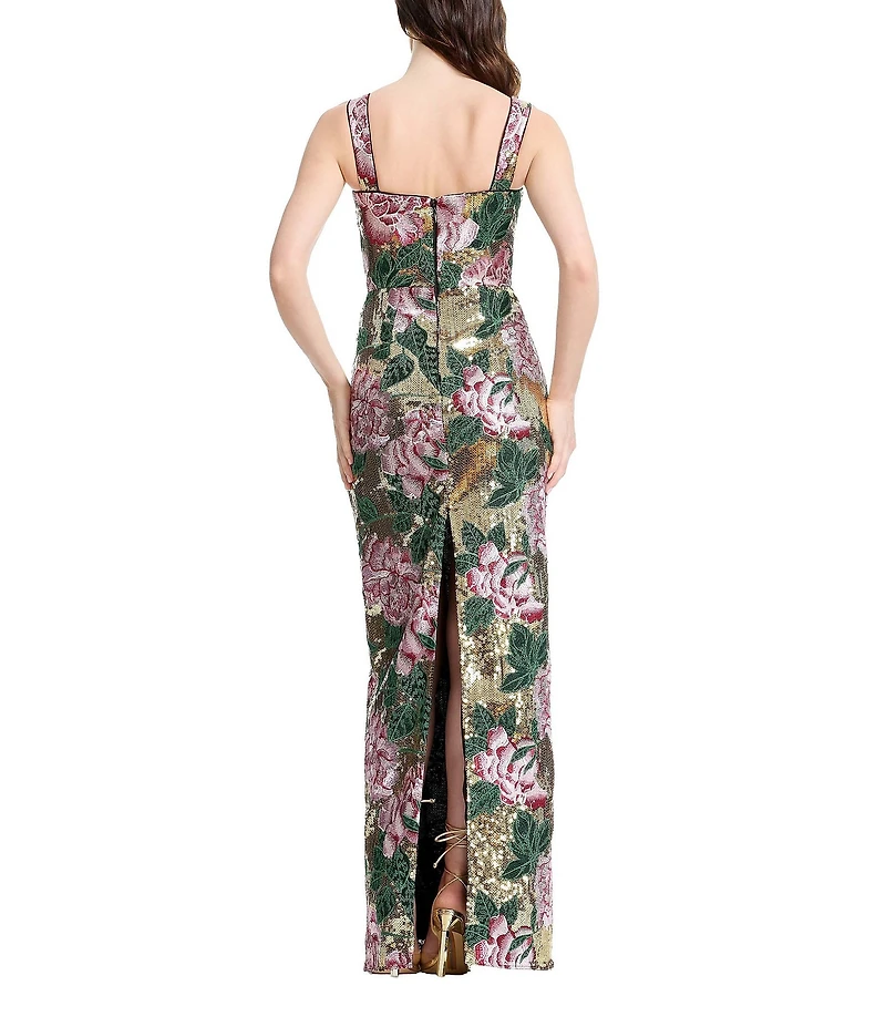 Dress the Population Reese Sequin Sweetheart Neckline Sleeveless Floral Sheath Gown