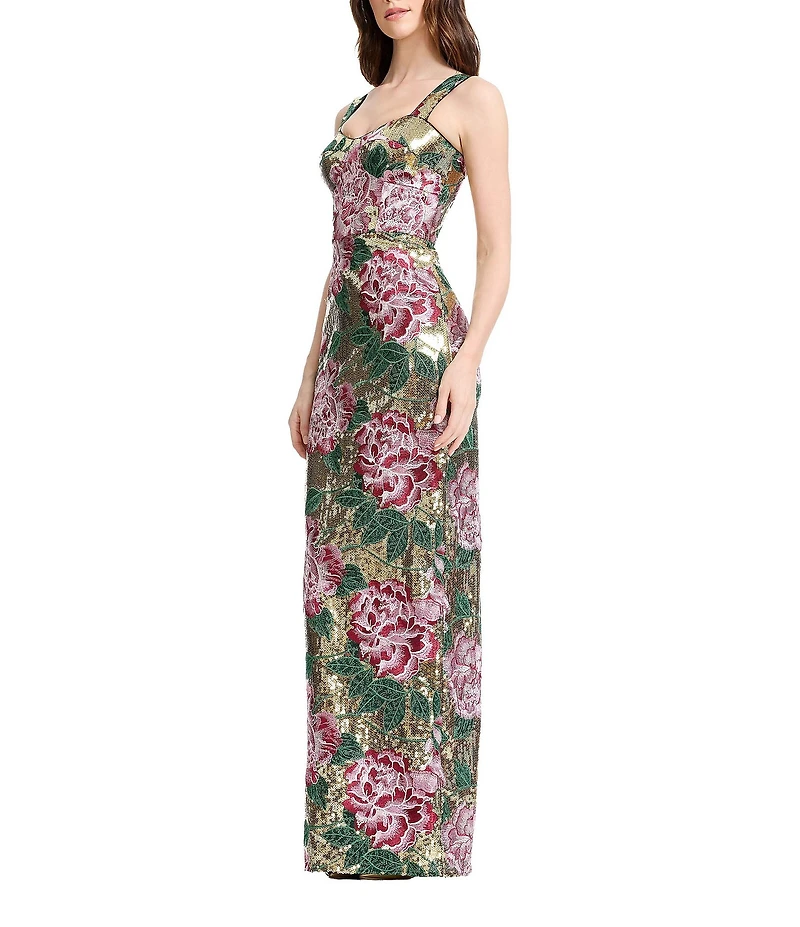 Dress the Population Reese Sequin Sweetheart Neckline Sleeveless Floral Sheath Gown
