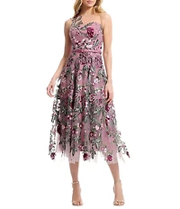 Dress the Population Rosemary Lace Illusion Neck Belted A-Line Dress