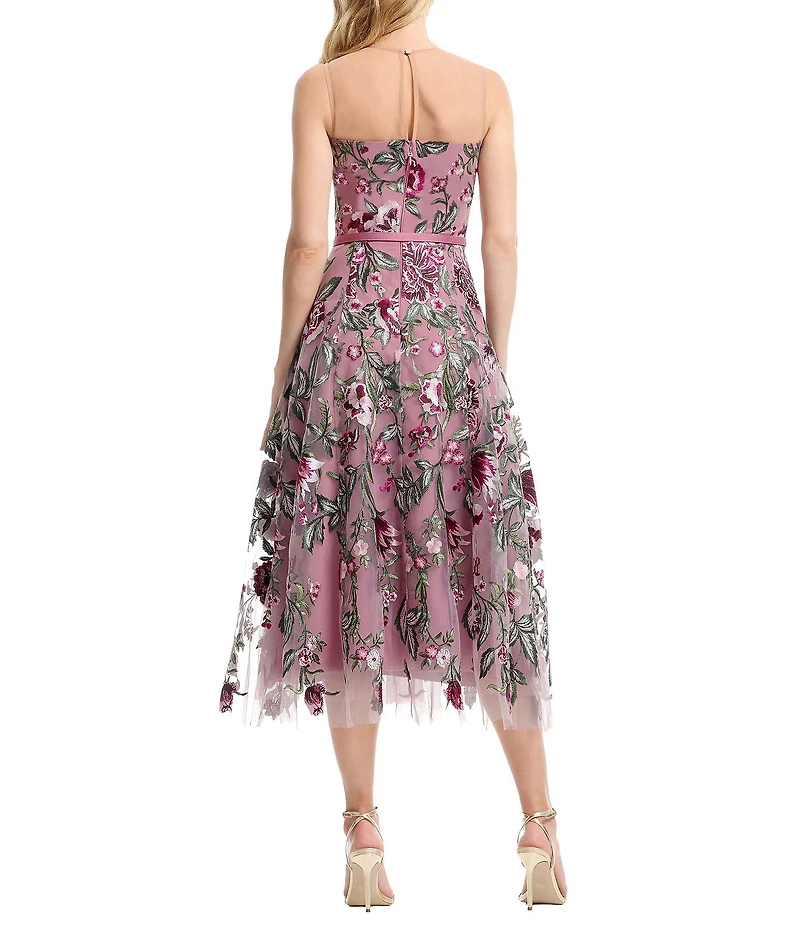 Dress the Population Rosemary Lace Illusion Neck Belted A-Line Dress