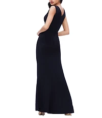 Dress the Population Sandra Crepe Plunge V-Neck Sleeveless Side Slit Gown