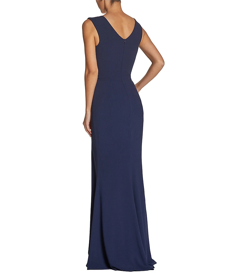 Dress the Population Sandra Crepe Plunge V-Neck Sleeveless Side Slit Gown
