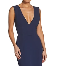 Dress the Population Sandra Crepe Plunge V-Neck Sleeveless Side Slit Gown