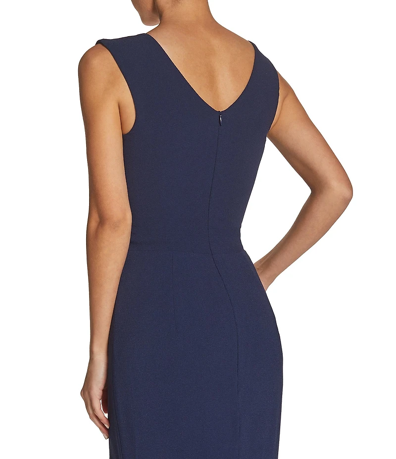 Dress the Population Sandra Crepe Plunge V-Neck Sleeveless Side Slit Gown