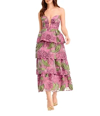 Dress the Population Savannah Jacquard Floral Print Tiered Tea Length Dress