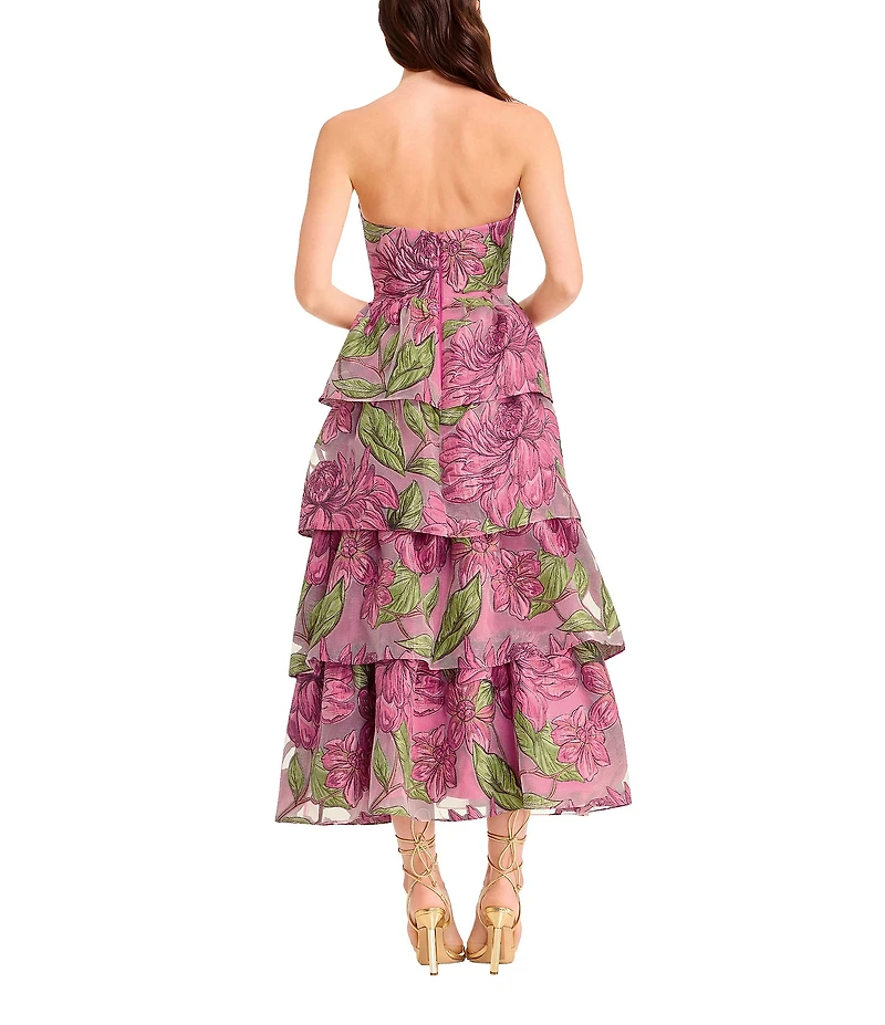 Dress the Population Savannah Jacquard Floral Print Tiered Tea Length Dress
