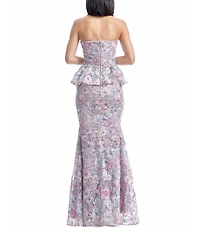 Dress the Population Scarlett Floral Embroidered Lace Strapless Neck Sleeveless Peplum Mermaid Gown