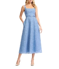 Dress the Population Shelby Square Neck Lace A Line Tea Length Dress