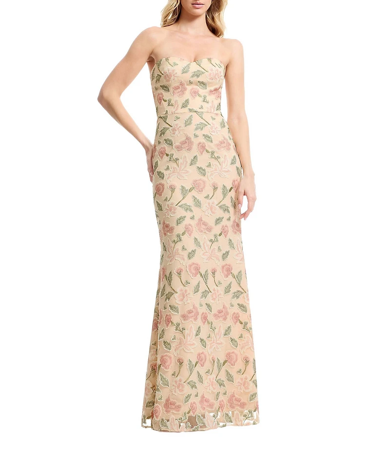 Dress the Population Sheridan Embroidered Floral Strapless Sweetheart Mermaid Gown