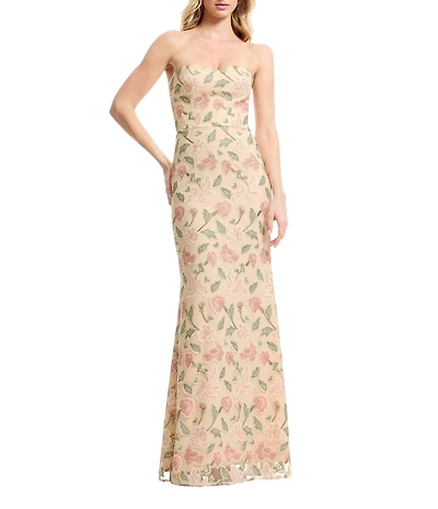 Dress the Population Sheridan Embroidered Floral Strapless Sweetheart Mermaid Gown