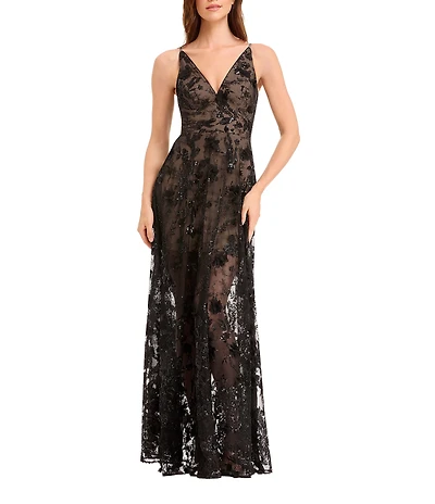 Dress the Population Sidney V Neck Sequin Fit and Flare Gown