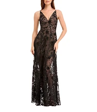 Dress the Population Sidney V Neck Sequin Fit and Flare Gown