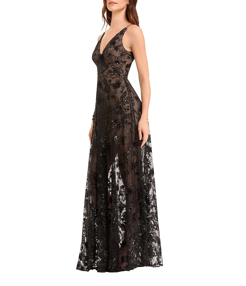Dress the Population Sidney V Neck Sequin Fit and Flare Gown
