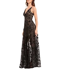 Dress the Population Sidney V Neck Sequin Fit and Flare Gown