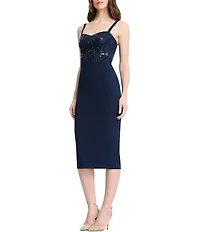 Dress the Population Silvia Crepe Sweethheart Neck Sequin Bodice Sheath Midi Dress