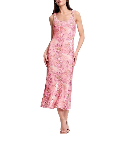 Dress the Population Sleeveless Column Tea Length High Back Slit Dress