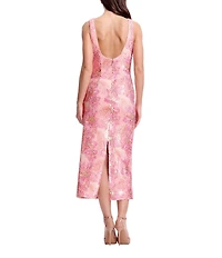 Dress the Population Sleeveless Column Tea Length High Back Slit Dress