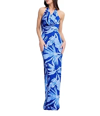 Dress the Population Solana Cowl Halter Floral Print Long Dress