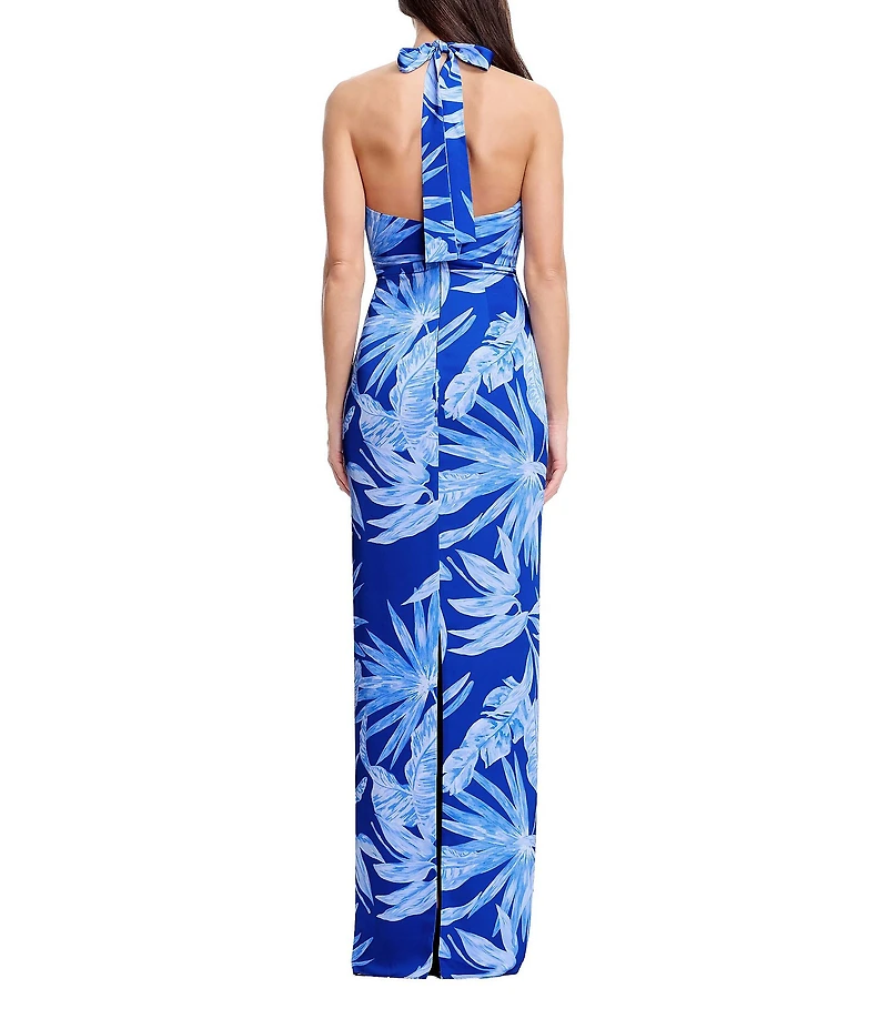 Dress the Population Solana Cowl Halter Floral Print Long Dress