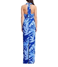Dress the Population Solana Cowl Halter Floral Print Long Dress