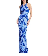 Dress the Population Solana Cowl Halter Floral Print Long Dress