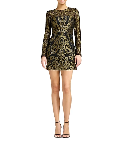 Dress the Population Stassi Long Sleeve Round Neck Lace Mini Dress