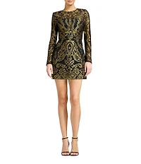 Dress the Population Stassi Long Sleeve Round Neck Lace Mini Dress