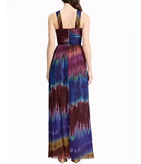 Dress the Population Tau Halter Neck Sleeveless Shirred Bodice Tie Dye Georgette Maxi Dress