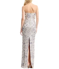 Dress the Population Teresa Strapless Bustier Sheath Gown With 3D Flowers Long Dress