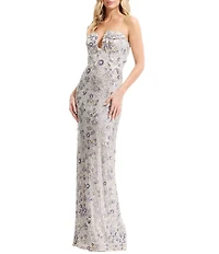 Dress the Population Teresa Strapless Bustier Sheath Gown With 3D Flowers Long Dress