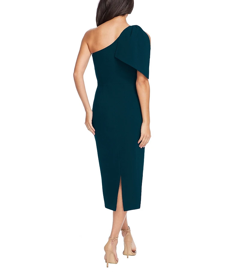 Dress the Population Tiffany One Shoulder Bow Detail Sleeveless Back Slit Midi Sheath Dress
