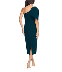 Dress the Population Tiffany One Shoulder Bow Detail Sleeveless Back Slit Midi Sheath Dress