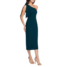Dress the Population Tiffany One Shoulder Bow Detail Sleeveless Back Slit Midi Sheath Dress