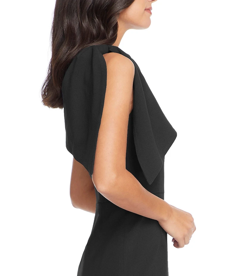 Dress the Population Tiffany One Shoulder Bow Detail Sleeveless Back Slit Midi Sheath Dress