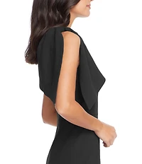 Dress the Population Tiffany One Shoulder Bow Detail Sleeveless Back Slit Midi Sheath Dress