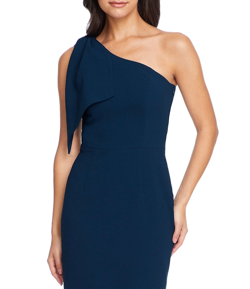 Dress the Population Tiffany One Shoulder Bow Detail Sleeveless Back Slit Midi Sheath Dress